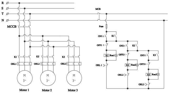 Sequential Motor Control Circuit (3 Circuit Diagrams) With Switch, Timer,  Plc